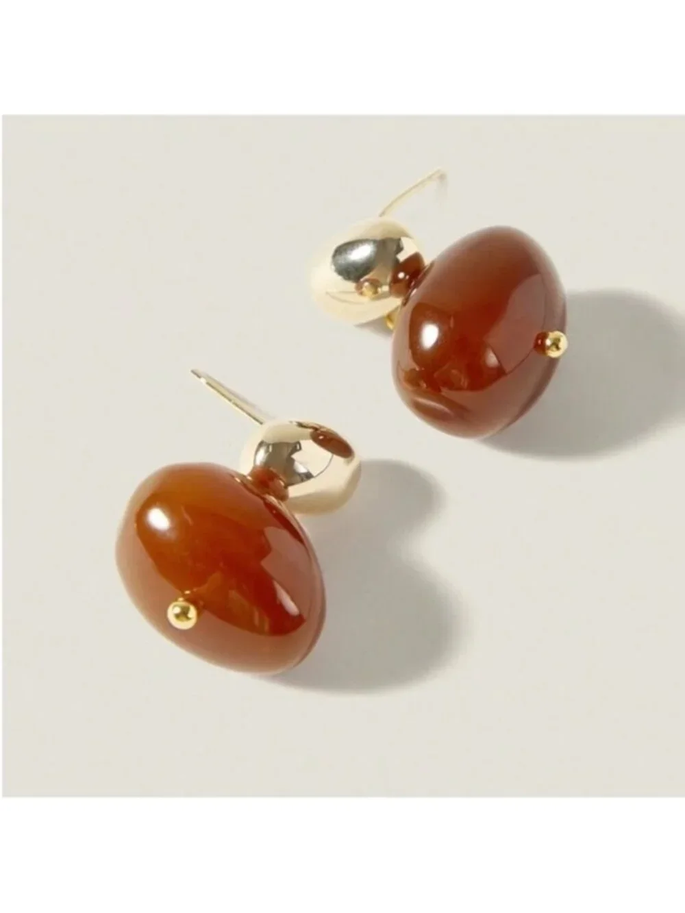 New! 18K Gold Plated Amber Bead Drop Earrings (3050) NWOT